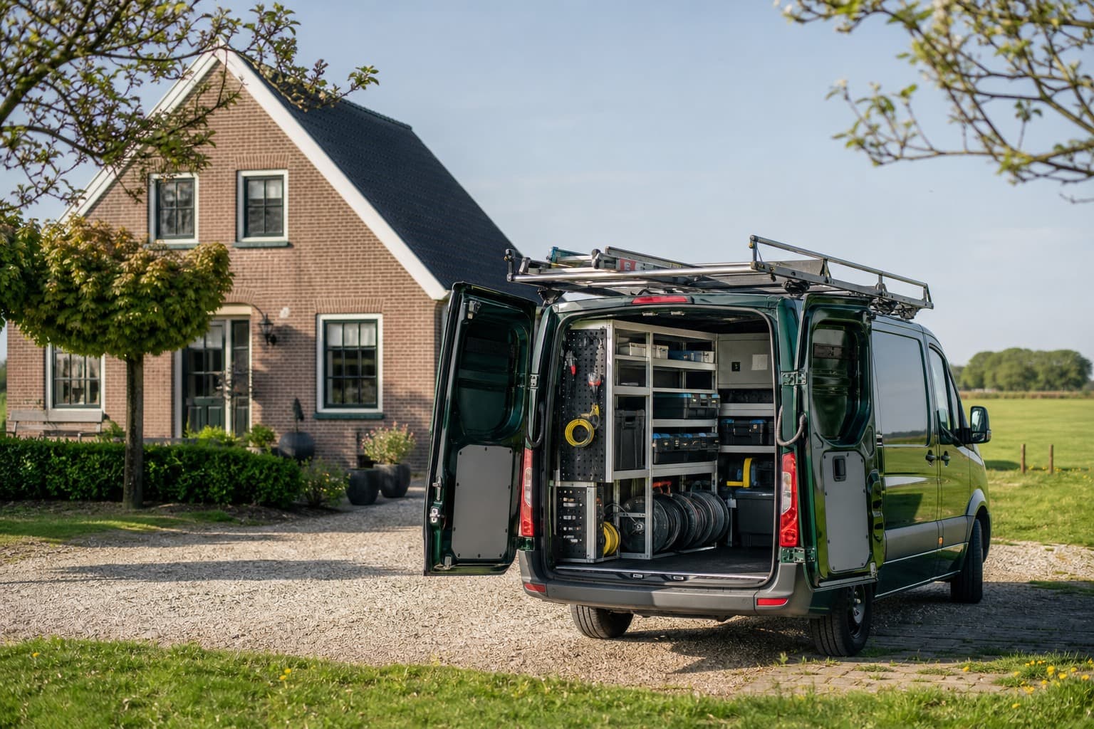 Werkbus van Koolhaas Installaties onderweg in Noord-Nederland