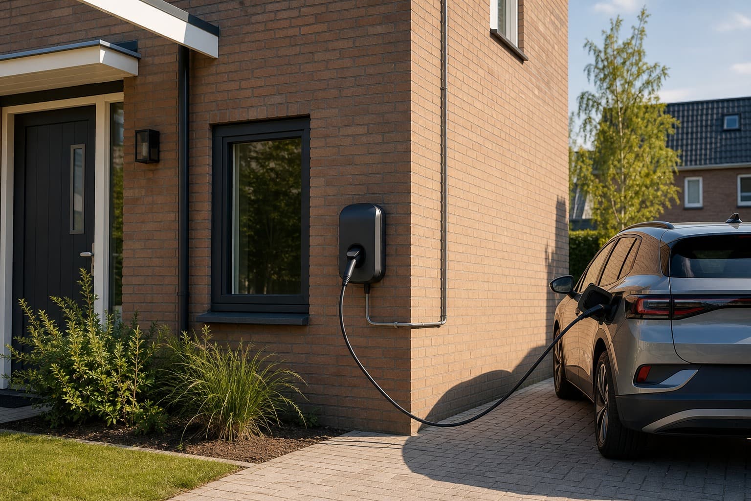 Laadpunt bij een woning als illustratie van thuisladen