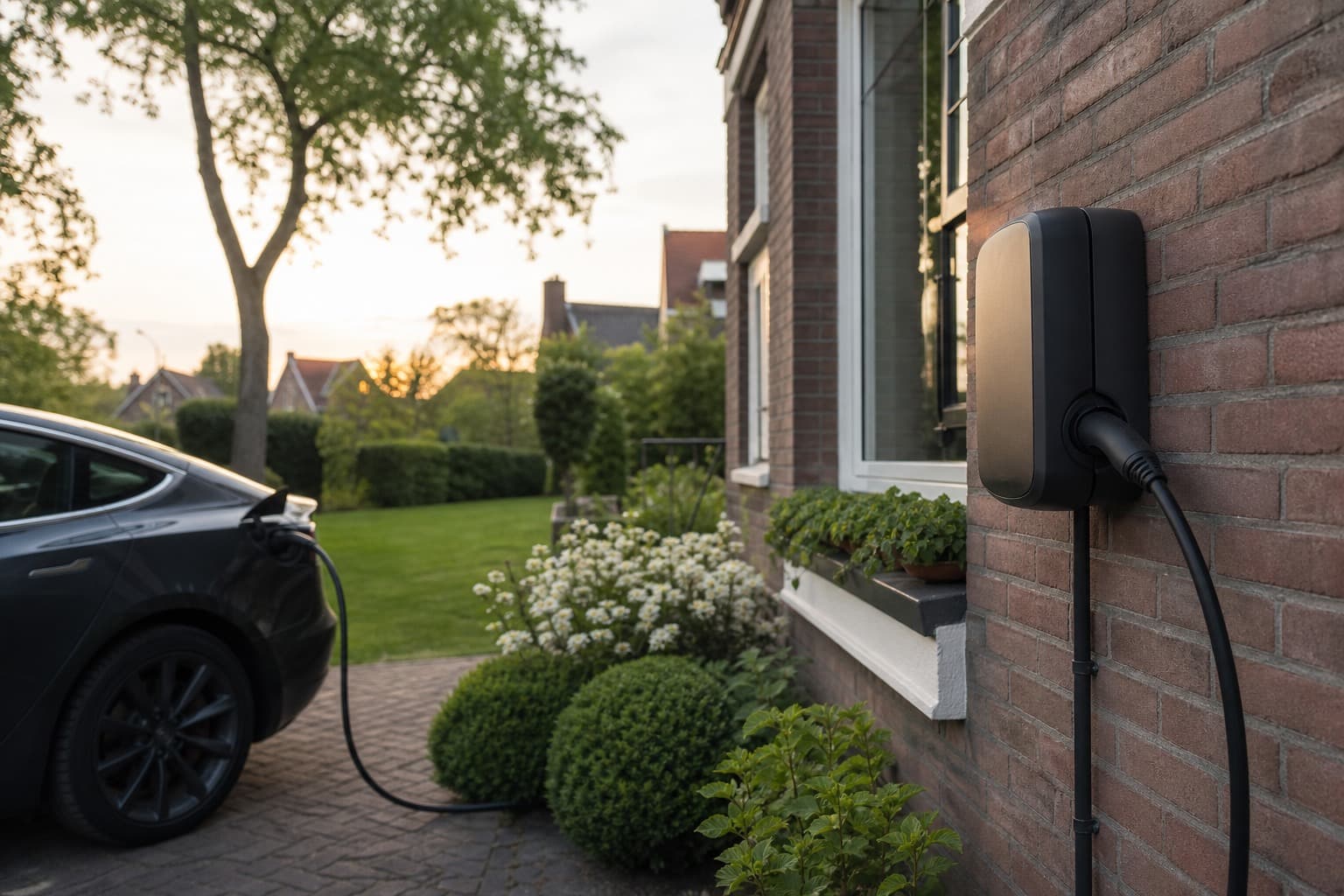 Illustratieve laadpaal bij een woning